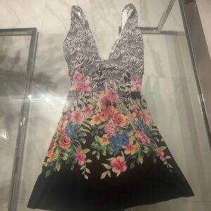 Johnny Was Zebra and Flower Print one piece Bathing Suit size L